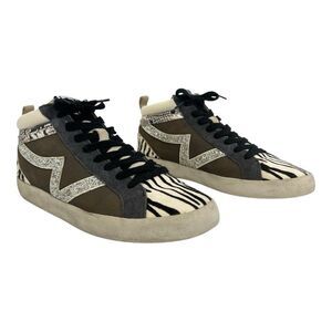 Gianni Bini Womens Size 10 High Top Sneakers Zebra Calf Hair Leather Glitter